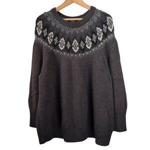 Chaps Fair Isle Sweater Size 2X Charcoal Gray Silver Metallic Crew Neck Pullover